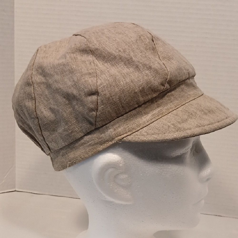 Women's Classic Linen Cap, Tan Newsboy, Electric Grandpa, Bohemien, City Girl - Picture 2 of 9
